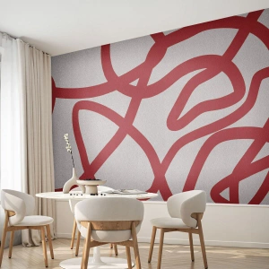 Fototapete Premium Canvas - Rote abstrakte Linien auf weißem Hintergrund - 100x70cm - Rot auf Weiß - Moderne Wanddekoration für Wohnzimmer und Schlafzimmer ARTTOR