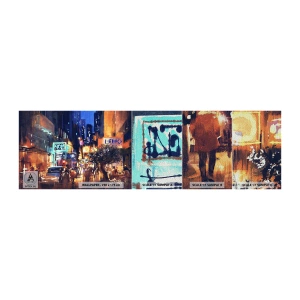 Fototapeten Muster Premium Sand - Und die Stadt ist wach - Stadt, Menschen, Die Architektur - 100x30 cm