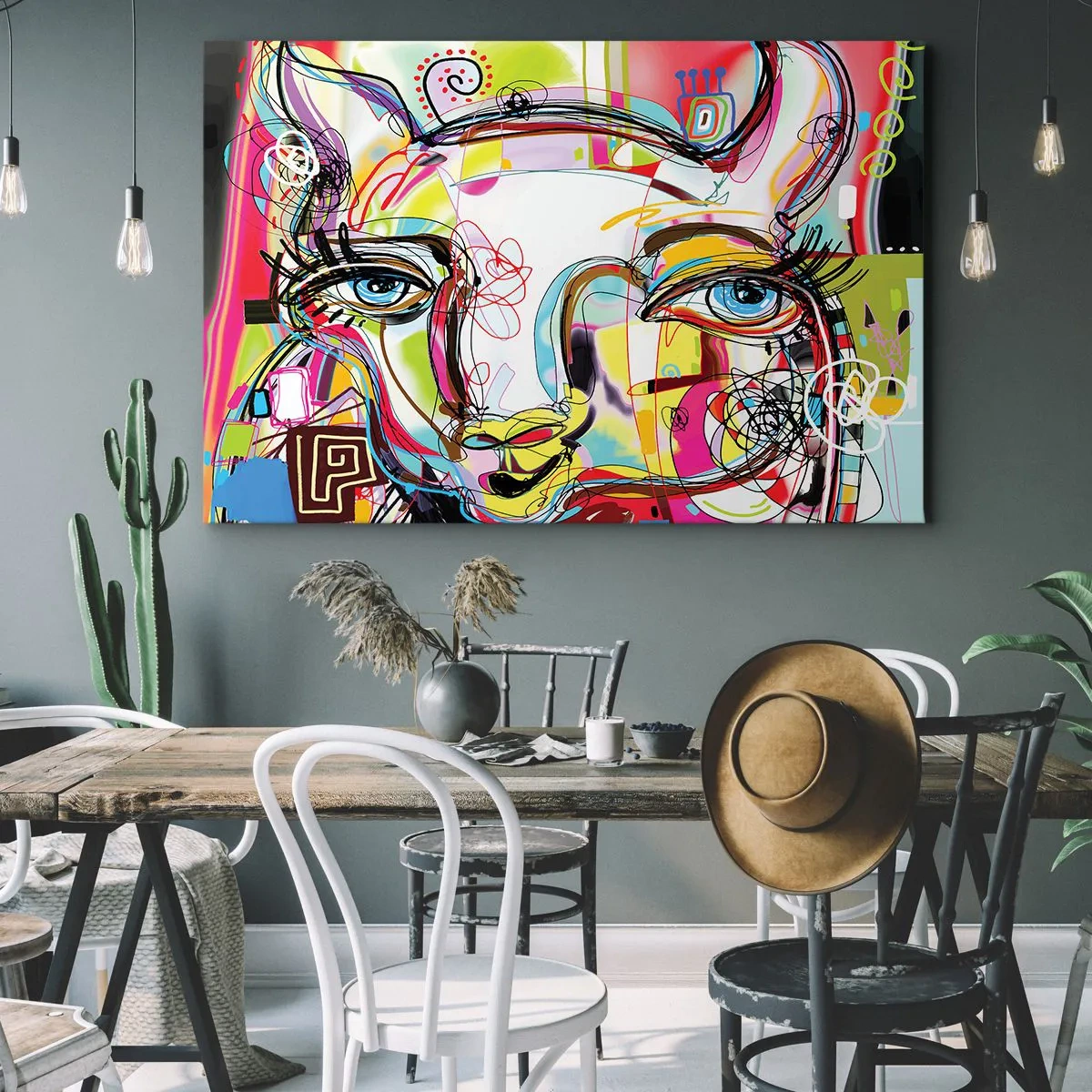 Bild auf Leinwand - Leinwandbild - Farbenfrohes Porträt im abstrakten künstlerischen Stil - 120x80cm - Der Reichtum des Abiturs der Katze - Moderne Wanddekoration für Wohnzimmer und Schlafzimmer ARTTOR