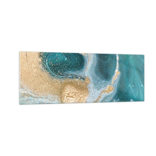 Glasbild - Bild auf glas - Abstrakter Wirbel in Türkis- und Goldtönen - 140x50cm - Ein Strudel aus Gold und Türkis - Moderne Wanddekoration für Wohnzimmer und Schlafzimmer ARTTOR