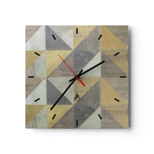 Wanduhr - Glasuhr - Geometrische Komposition aus Dreiecken in erdigen Farbtönen - 30x30cm - Am Winkel des Dreiecks - Moderne Wanddekoration für Wohnzimmer und Schlafzimmer ARTTOR