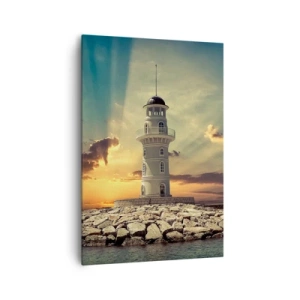 Bild auf Leinwand - Leinwandbild - Ein Leuchtturm bei Sonnenuntergang gegen den Himmel - 70x100cm - Licht - Gut - Schönheit - Moderne Wanddekoration für Wohnzimmer und Schlafzimmer ARTTOR