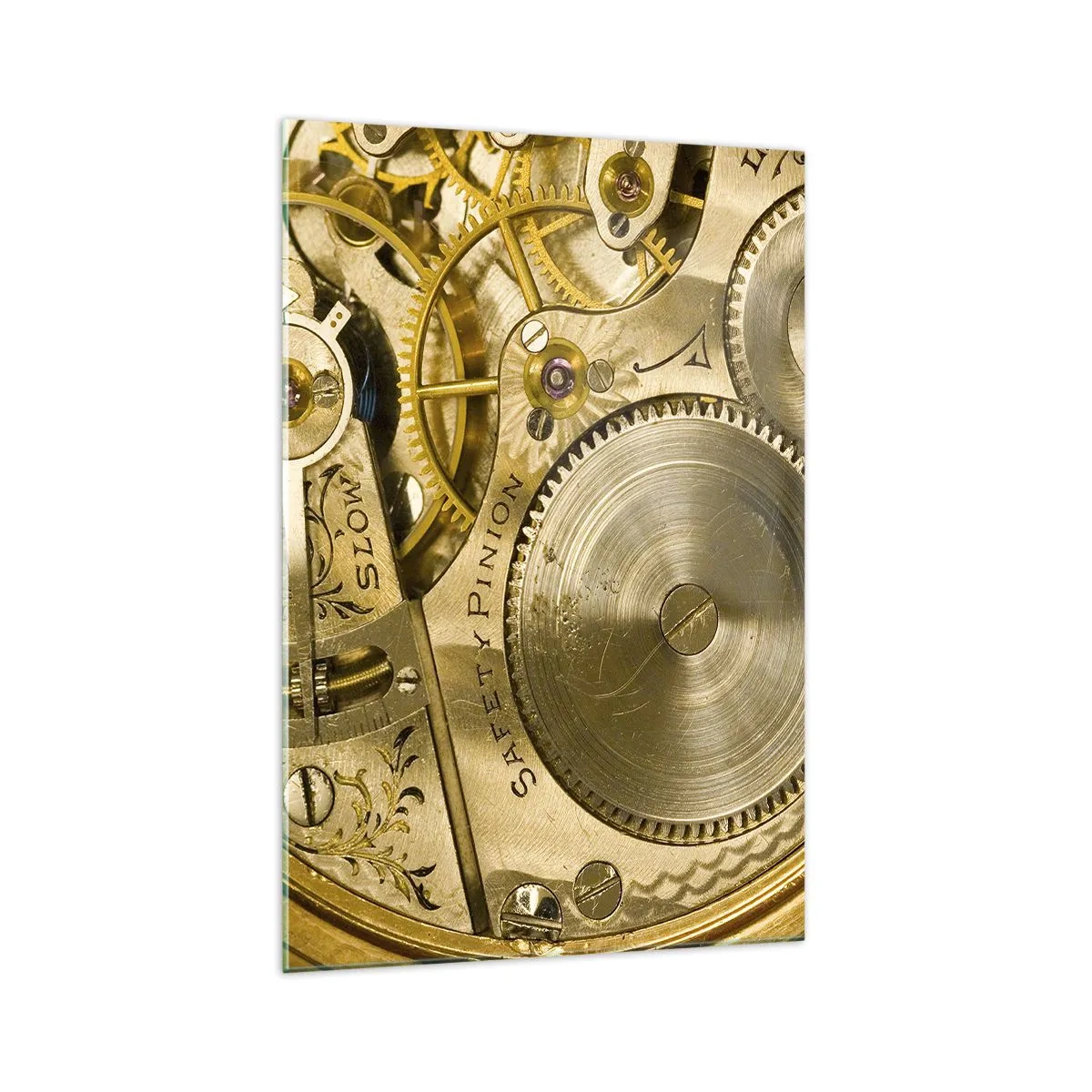 Glasbild - Bild auf glas - Uhrwerk mit sichtbaren Zahnrädern und Details - 70x100cm - Geh mit der Zeit - Moderne Wanddekoration für Wohnzimmer und Schlafzimmer ARTTOR