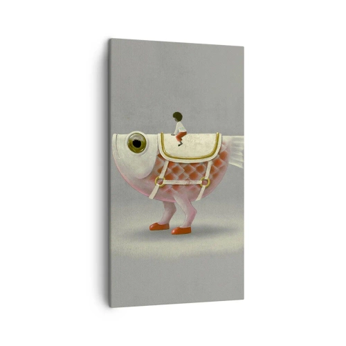 Bild auf Leinwand - Leinwandbild - Reiter auf einem surrealen Fisch - 45x80 cm