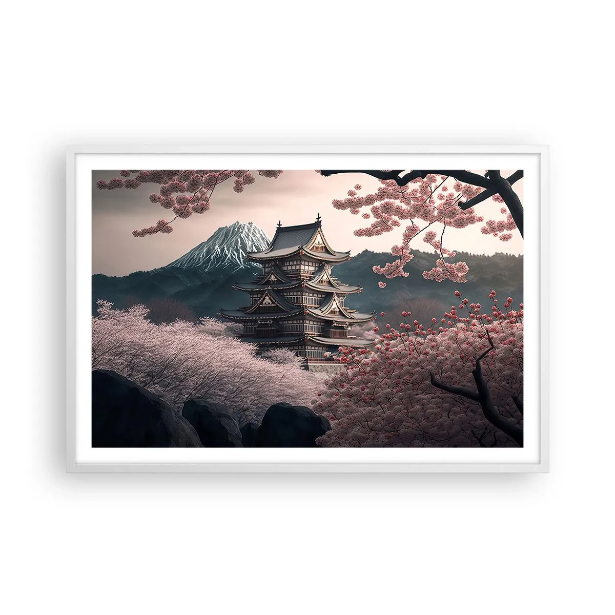 Poster in einem weißen Rahmen - Land der Kirschblüten - 91x61 cm