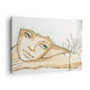 Bild auf Leinwand - Leinwandbild - Künstlerisches Porträt einer Frau in Pastellfarben - 70x50cm - Der Baum der Poesie wächst aus der Stille - Moderne Wanddekoration für Wohnzimmer und Schlafzimmer ARTTOR