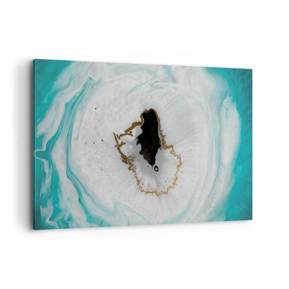 Bild auf Leinwand - Leinwandbild - Abstraktes Geodenmotiv in Türkis-, Weiß- und Goldtönen - 120x80cm - Nach Innen eindringen - Moderne Wanddekoration für Wohnzimmer und Schlafzimmer ARTTOR