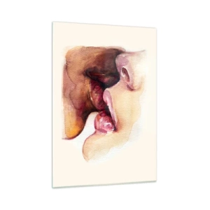 Glasbild - Bild auf glas - Künstlerischer Aquarellkuss zweier Gesichter auf hellem Hintergrund - 50x70cm - Wie Tag und Nacht, Erde und Himmel - Moderne Wanddekoration für Wohnzimmer und Schlafzimmer ARTTOR