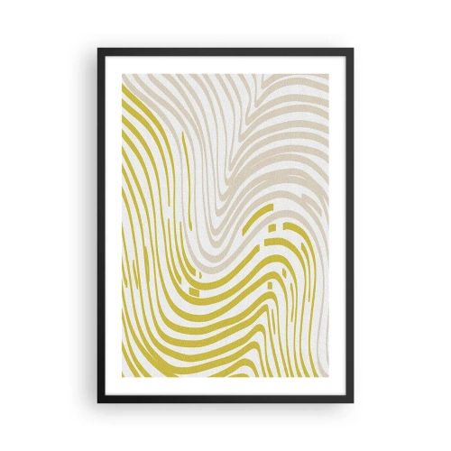 Poster in einem schwarzem Rahmen - Eine abstrakte Komposition aus Wellenlinien in Beige- und Gelbtönen. - 50x70cm - Komposition mit sanfter Biegung - Moderne Wanddekoration für Wohnzimmer und Schlafzimmer ARTTOR
