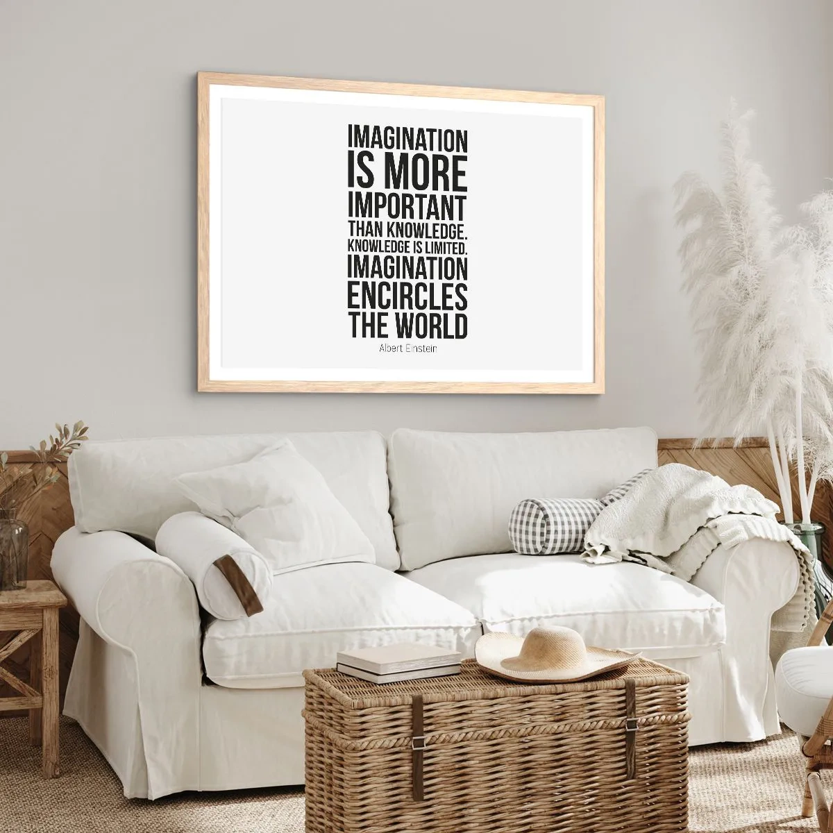 Poster in einem Rahmen aus heller Eiche - Einstein über die Kraft der Vorstellungskraft - 50x40 cm