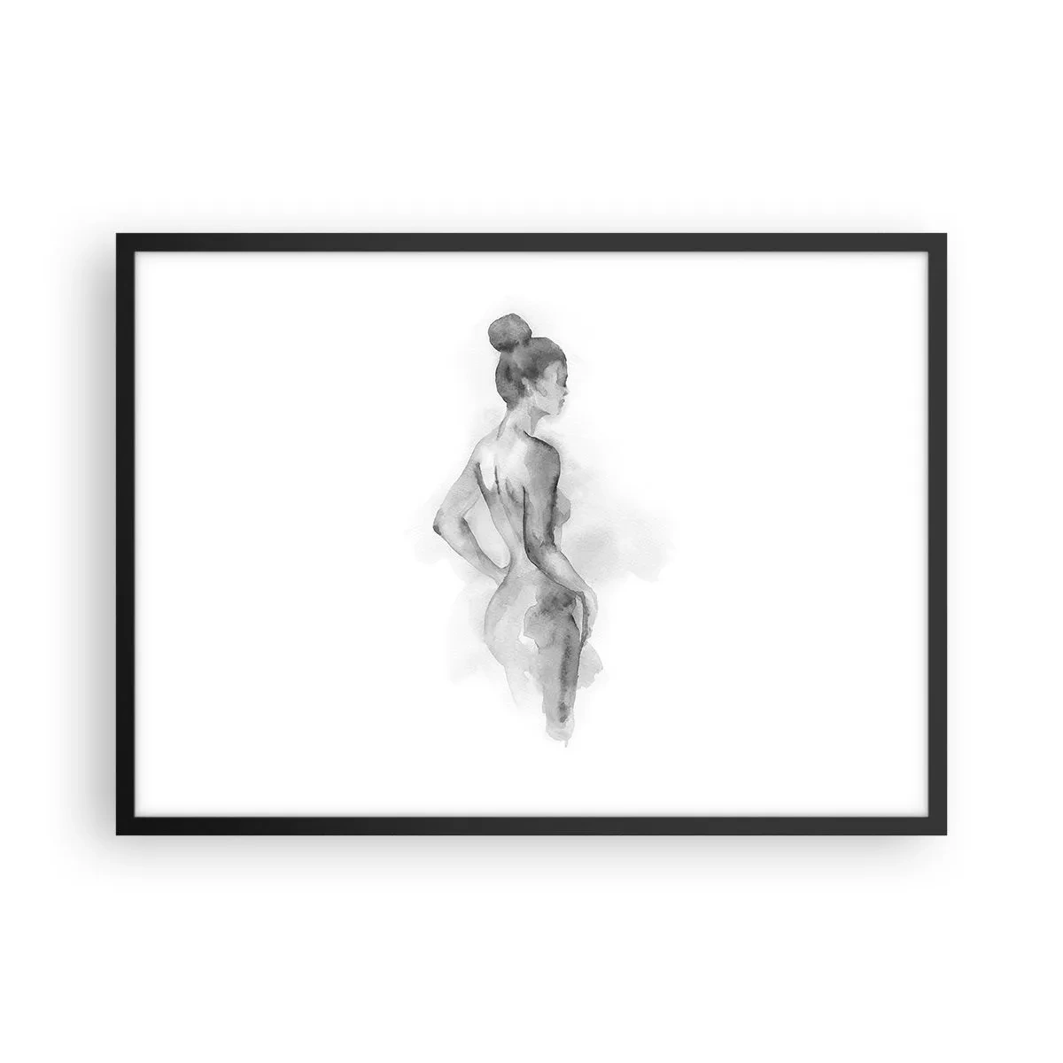 Poster in einem schwarzem Rahmen - Aquarellskizze einer weiblichen Silhouette - 70x50cm - Schön wie ein Gemälde - Moderne Wanddekoration für Wohnzimmer und Schlafzimmer ARTTOR