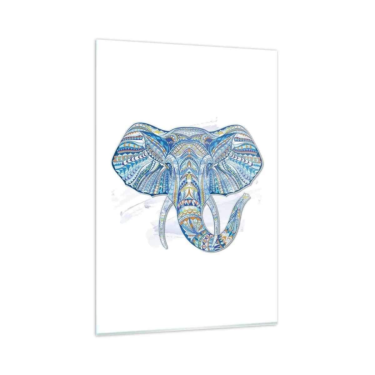 Glasbild - Bild auf glas - Geometrischer Elefant in Blau- und Goldtönen - 80x120cm - In Gold und Blau eingelegt - Moderne Wanddekoration für Wohnzimmer und Schlafzimmer ARTTOR