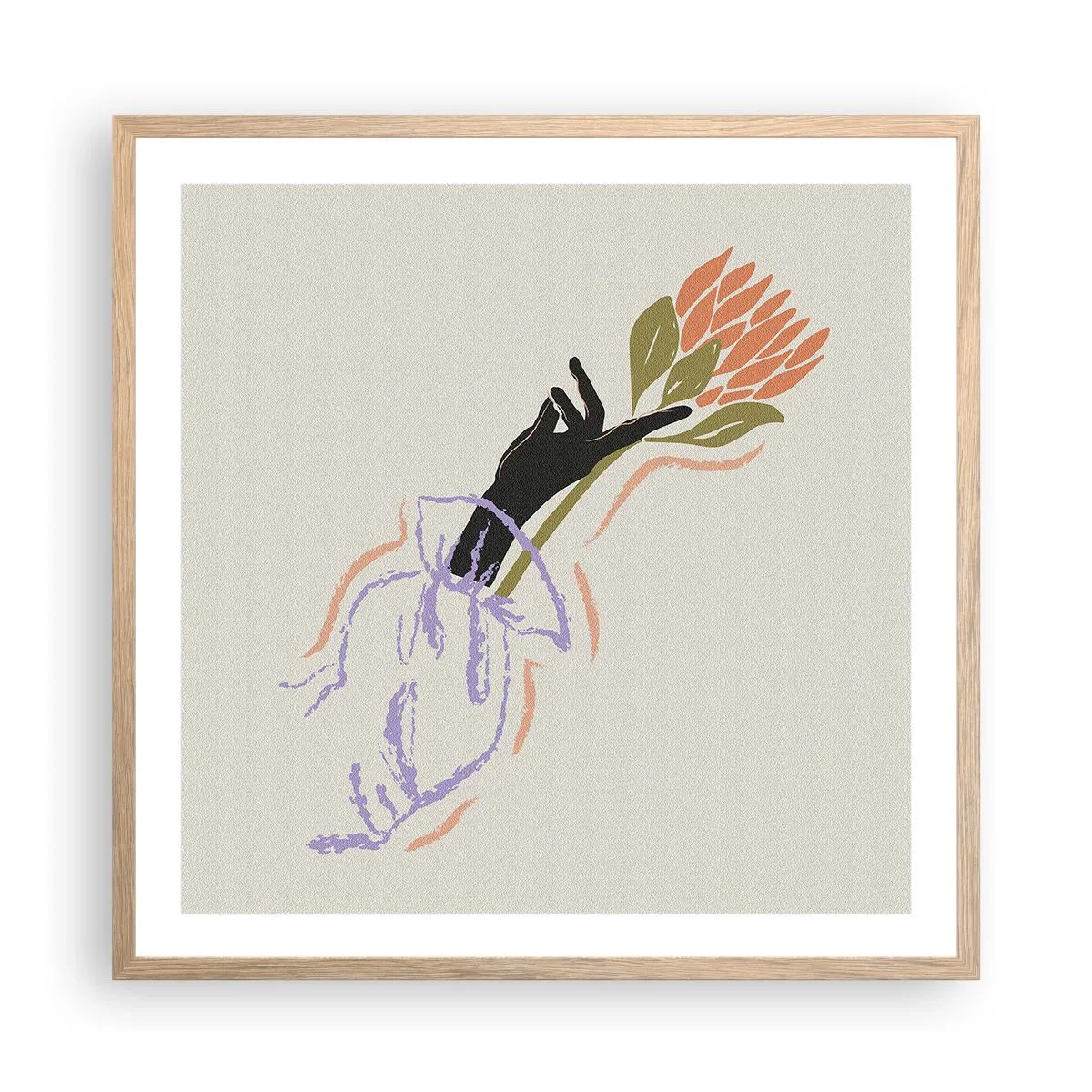 Poster in einem Rahmen aus heller Eiche - Schwesterliche Berührung - 60x60 cm