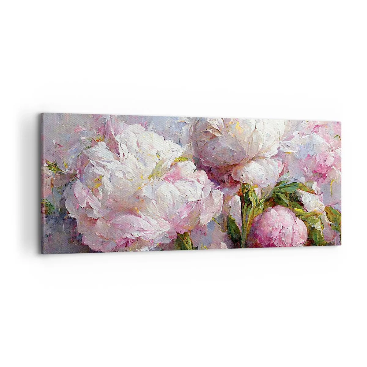 Bild auf Leinwand - Leinwandbild - Romantische Pfingstrosenblüten in Pastellfarben - 120x50cm - Strauß voller Leben - Moderne Wanddekoration für Wohnzimmer und Schlafzimmer ARTTOR