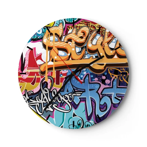 Wanduhr - Glasuhr - Ein Zifferblatt mit Graffiti-Motiv in leuchtenden Farben - 30x30cm - Wandbilder, Wandbilder, Wandbilder ... - Moderne Wanddekoration für Wohnzimmer, Küche und Schlafzimmer ARTTOR