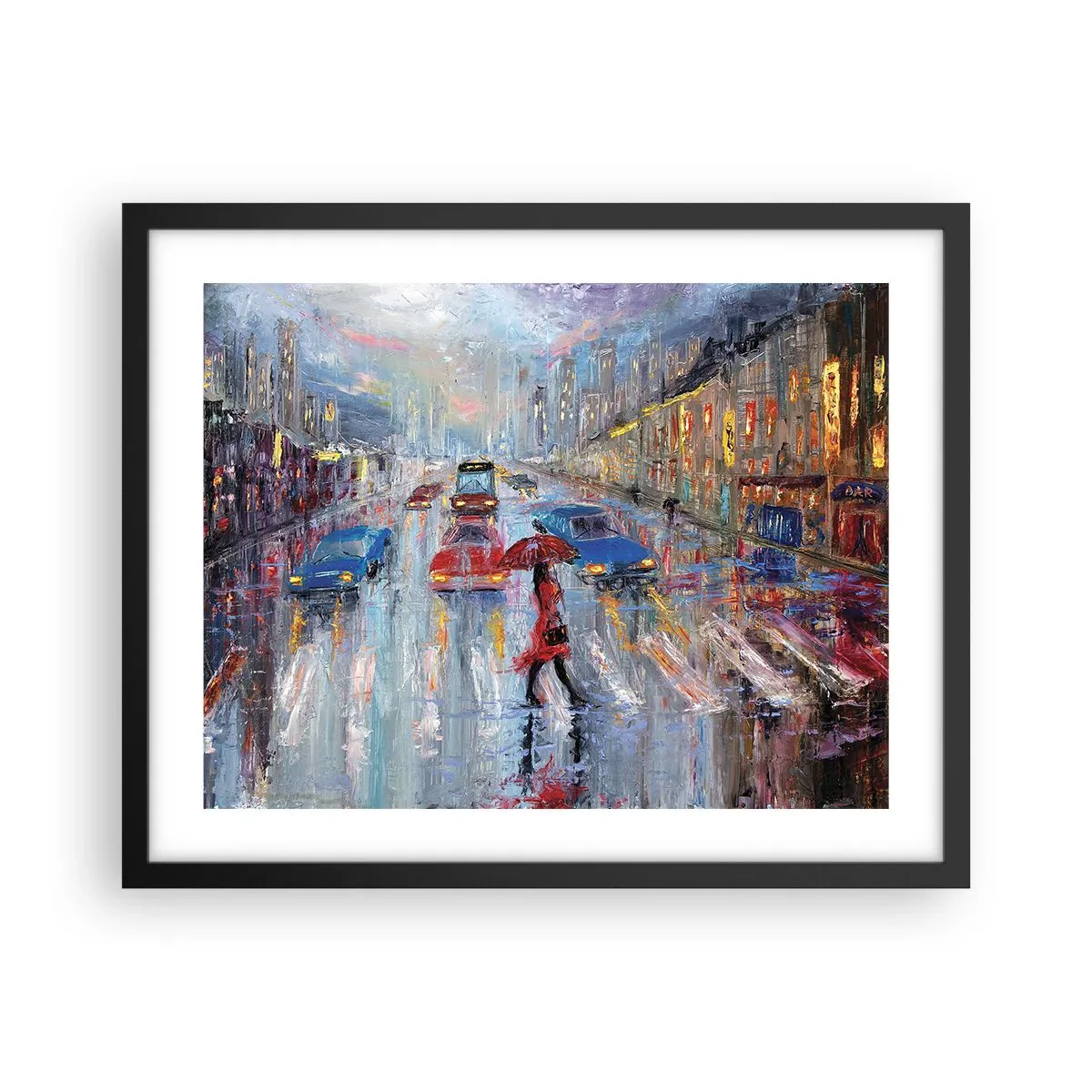 Poster in einem schwarzem Rahmen - Regnerischer Nachmittag in der Stadt - 50x40 cm