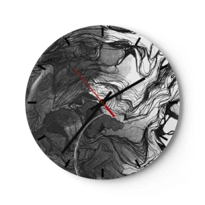 Wanduhr - Glasuhr - Schwarz-Weiß-Abstraktion mit fließenden Linien und Textur - 30x30cm - Verstrickt in Träume - Moderne Wanddekoration für Wohnzimmer, Küche und Schlafzimmer ARTTOR