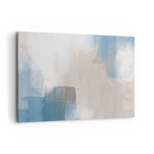 Bild auf Leinwand - Leinwandbild - Abstrakte Formen in Blau- und Beigetönen - 100x70cm - Rosa Abstraktion hinter einem blauen Vorhang - Moderne Wanddekoration für Wohnzimmer und Schlafzimmer ARTTOR