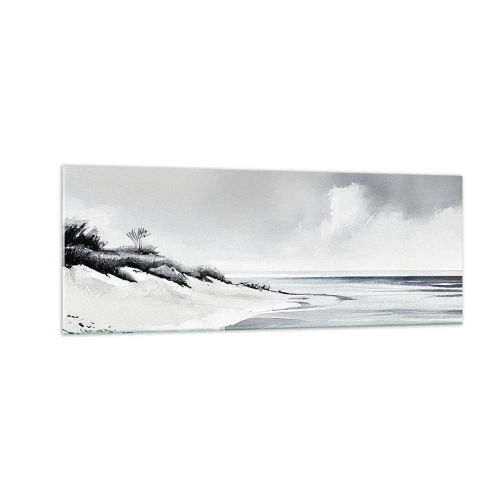 Glasbild - Bild auf glas - Ein Strand in gedämpften Grau- und Blautönen - 140x50cm - Für immer zusammen - Moderne Wanddekoration für Wohnzimmer und Schlafzimmer ARTTOR