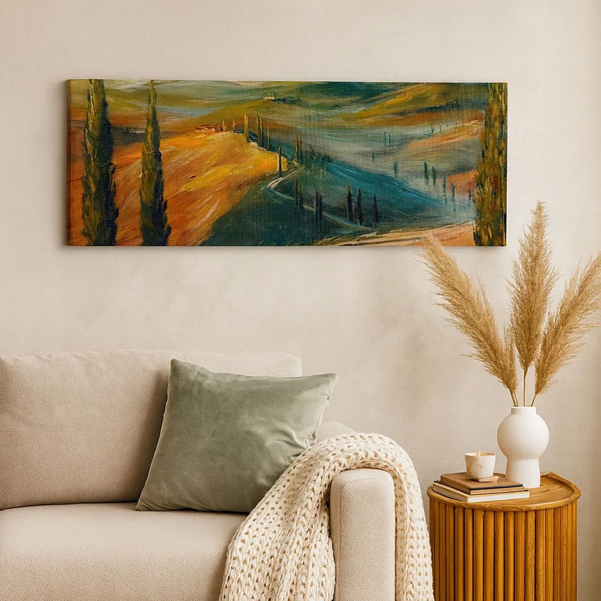 Bild auf Leinwand - Leinwandbild - Toskanische Landschaft - 100x40 cm