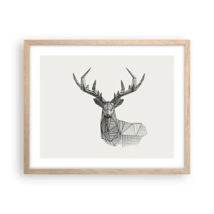 Poster in einem Rahmen aus heller Eiche - Ein Hirsch im kubistischen Stil - 50x40 cm
