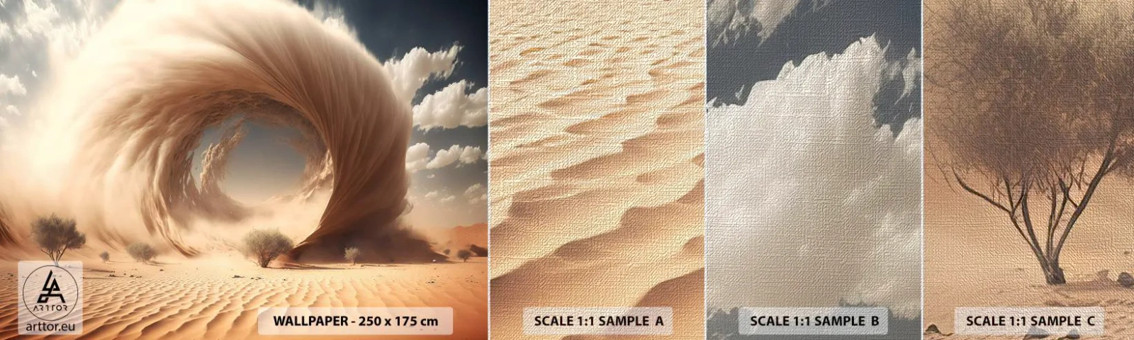 Fototapeten Muster Premium Canvas - Geöffnetes Portal - Sand, Wüste, Ein Sandsturm - 100x30 cm