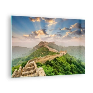 Glasbild - Bild auf glas - Die Chinesische Mauer in einer bergigen Landschaft - 70x50cm - Ewige Größe - Moderne Wanddekoration für Wohnzimmer und Schlafzimmer ARTTOR