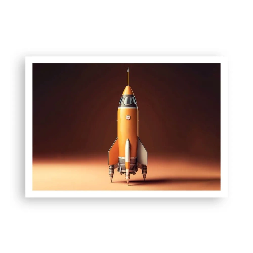 Poster - Eine Rakete im Retro-Stil vor einem Hintergrund in Brauntönen - 100x70cm - Es beginnt mit einem Traum - Moderne Wanddekoration für Wohnzimmer und Schlafzimmer ARTTOR