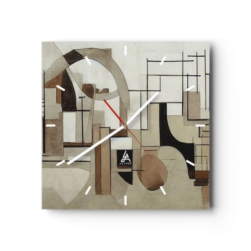 Wanduhr - Glasuhr - Architektonische Abstraktion in Beige und Braun - 30x30cm - Stadtbild 2.0 - Moderne Wanddekoration für Wohnzimmer und Schlafzimmer ARTTOR