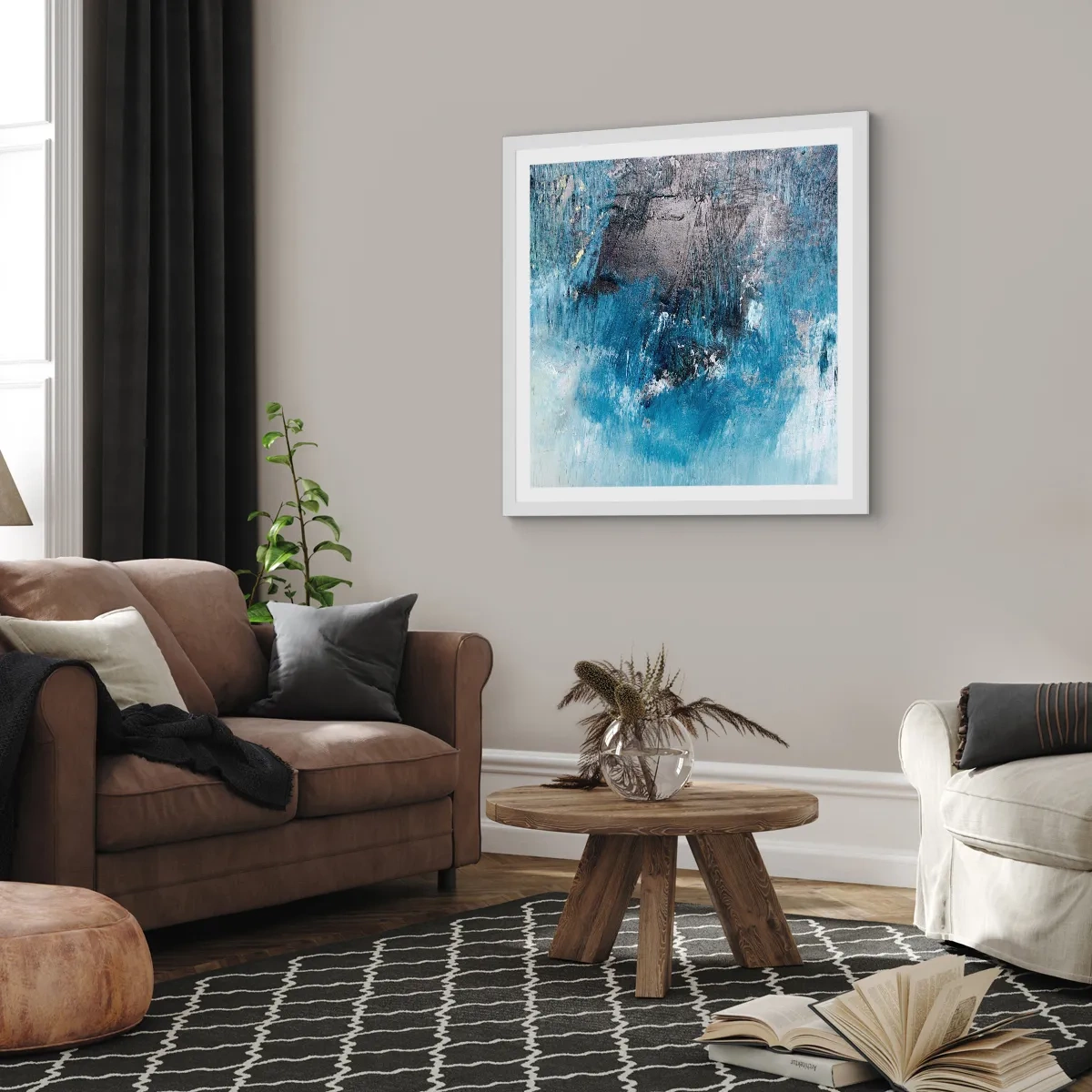 Poster in einem weißen Rahmen - Rhapsodie in Blau - 50x50 cm