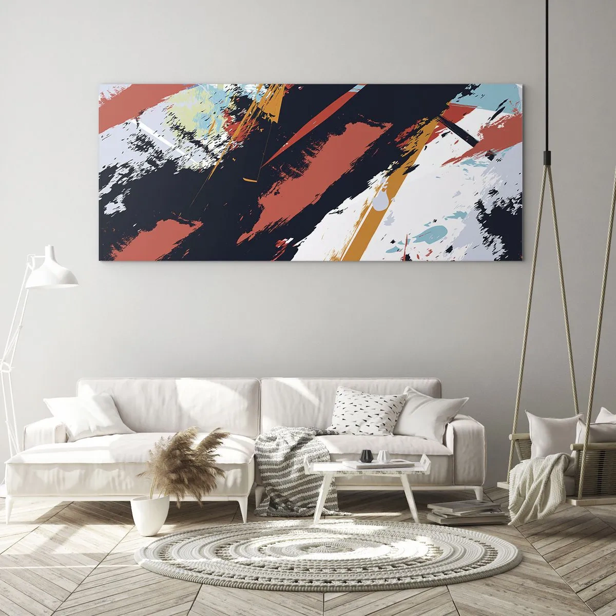 Glasbild - Bild auf glas - Abstrakte Pinselstriche in leuchtenden Farben - 120x50cm - Dynamische Komposition - Moderne Wanddekoration für Wohnzimmer und Schlafzimmer ARTTOR