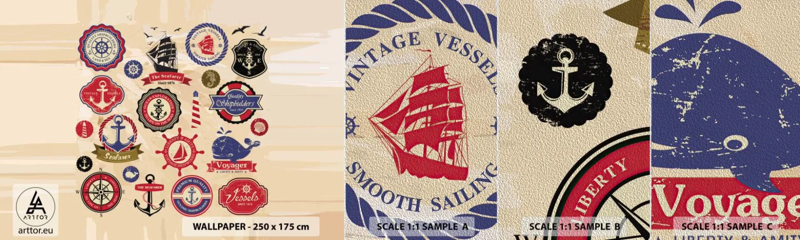 Fototapeten Muster Premium Sand - Segelbruderschaft - Nautisch, Anker, Kompass - 100x30 cm