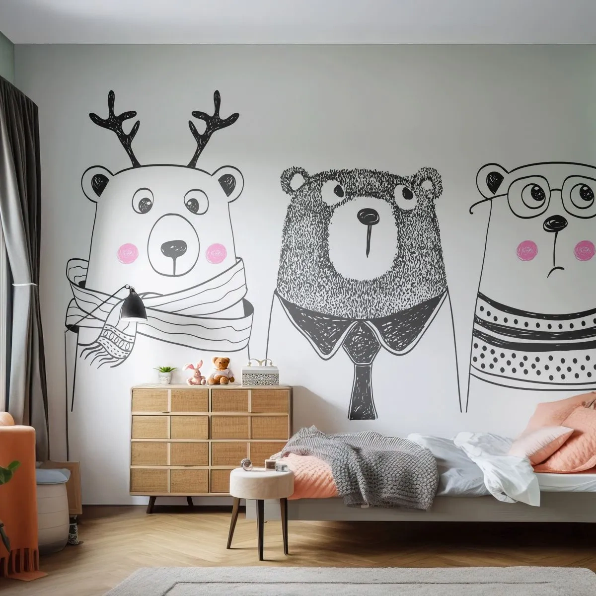 Selbstklebende Fototapete Deluxe Sticker - Teddybär, Teddybär und Bär - Für Kinder, Tragen, Illustration - 250x175 cm