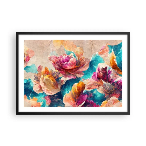 Poster in einem schwarzem Rahmen - Bunte Blumen auf beigem Hintergrund - 70x50cm - Farbenpracht des Straußes - Moderne Wanddekoration für Wohnzimmer und Schlafzimmer ARTTOR