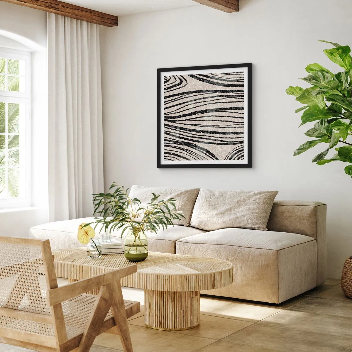 Poster in einem schwarzem Rahmen - Linienpool - 50x50 cm