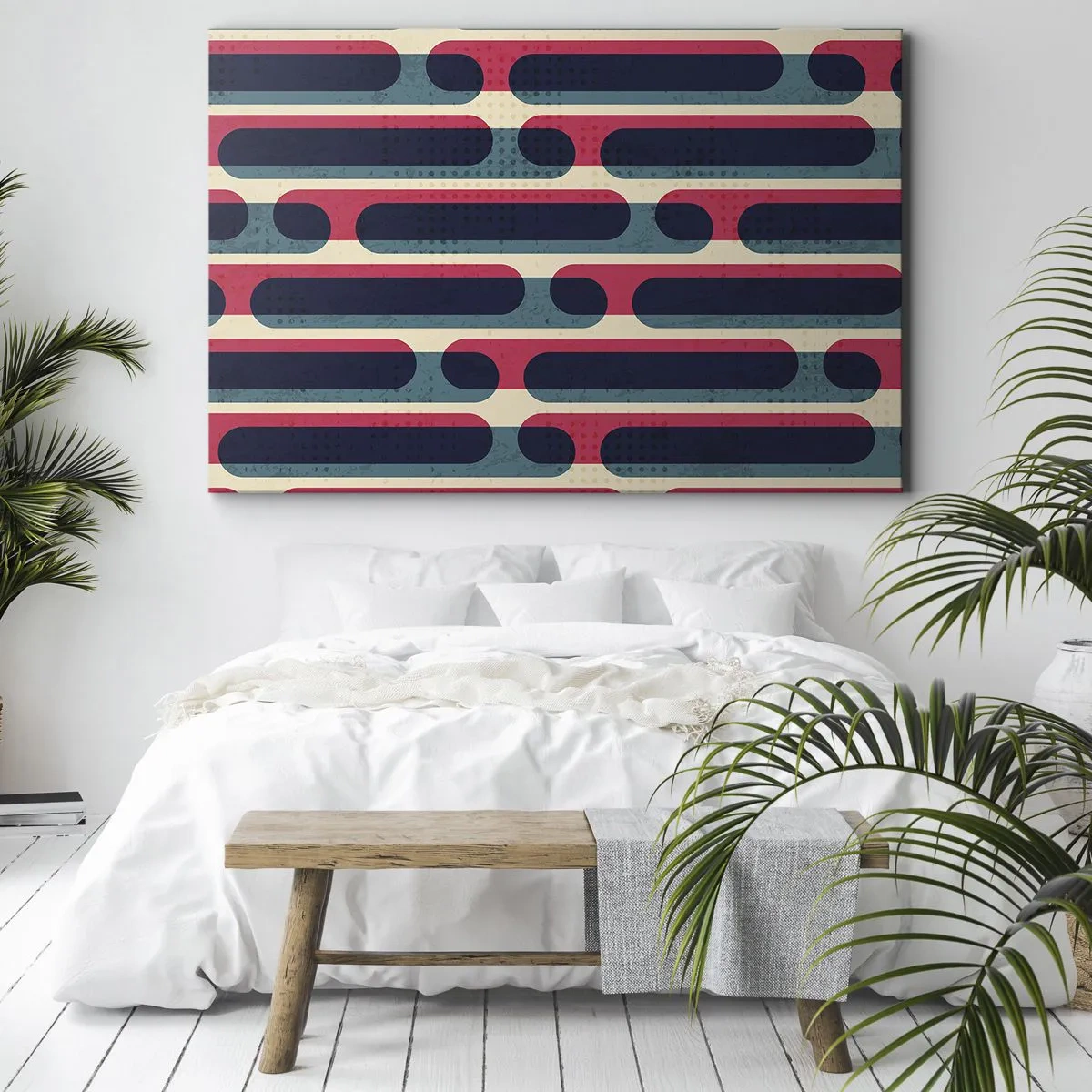 Bild auf Leinwand - Leinwandbild - Geometrisches Retro-Muster mit Pastellfarben - 100x70cm - In die Tiefe und vorwärts - Moderne Wanddekoration für Wohnzimmer und Schlafzimmer ARTTOR