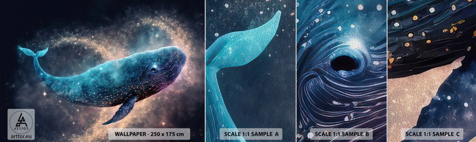 Fototapeten Muster Premium Sand - Es gibt so eine Welt… - Wal, Magie, Fantastisch - 100x30 cm