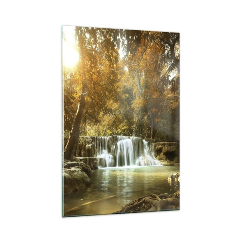 Glasbild - Bild auf glas - Herbstlandschaft mit Wasserfall - 80x120cm - Parkkaskade - Moderne Wanddekoration für Wohnzimmer und Schlafzimmer ARTTOR