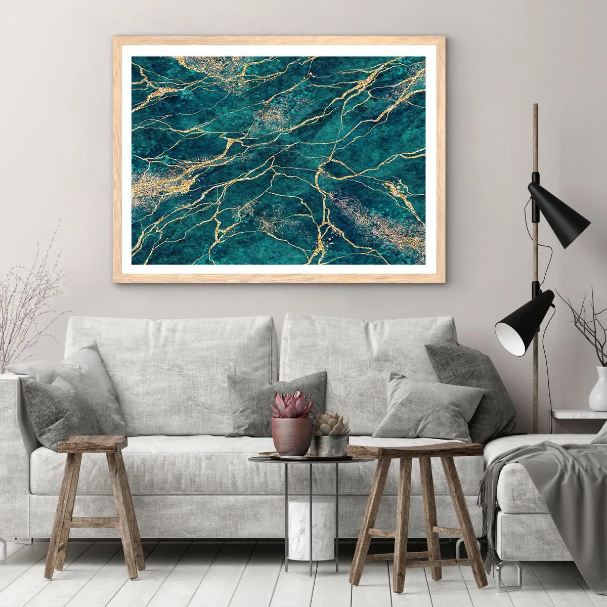 Poster in einem Rahmen aus heller Eiche - Goldmine - 100x70 cm
