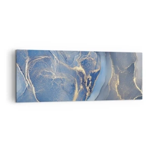 Bild auf Leinwand - Leinwandbild - Abstrakte blaue Muster mit goldenen Akzenten - 140x50cm - Goldstaub - Moderne Wanddekoration für Wohnzimmer und Schlafzimmer ARTTOR