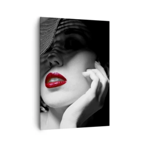 Bild auf Leinwand - Leinwandbild - Schwarz-Weiß-Porträt einer Frau mit roten Lippen - 70x100cm - Eine Studie in Scharlachrot - Moderne Wanddekoration für Wohnzimmer und Schlafzimmer ARTTOR