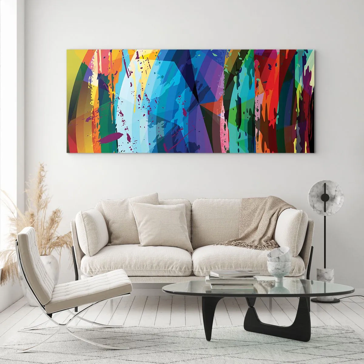 Glasbild - Bild auf glas - Bunte Abstraktion in dynamischen Mustern und Formen - 120x50cm - Farbenfroher Schwindel - Moderne Wanddekoration für Wohnzimmer und Schlafzimmer ARTTOR