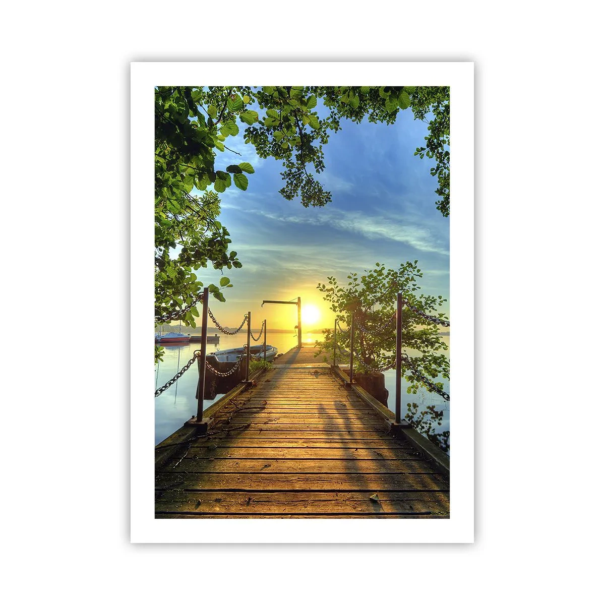 Poster - Holzsteg über dem See bei Sonnenuntergang - 50x70cm - Westen auf dem Wasser - Moderne Wanddekoration für Wohnzimmer und Schlafzimmer ARTTOR