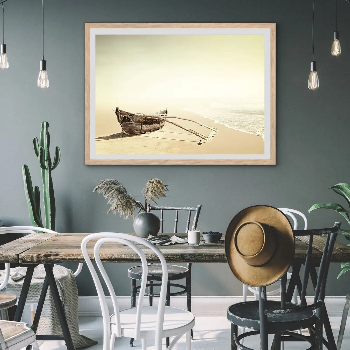 Poster in einem Rahmen aus heller Eiche - Erinnerung an die Südsee - 91x61 cm