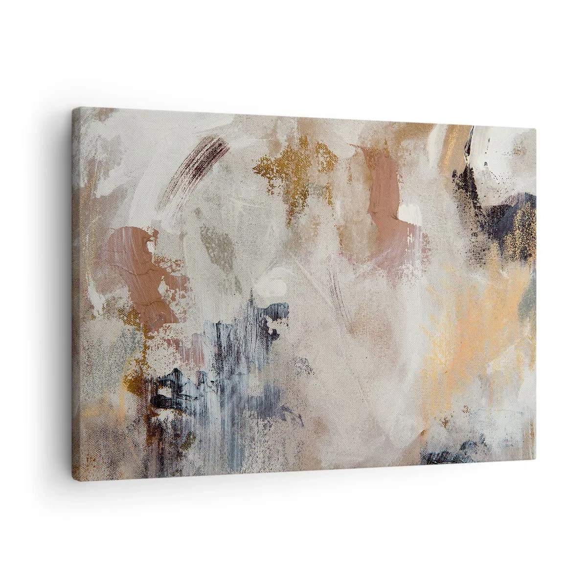 Bild auf Leinwand - Leinwandbild - Abstrakte Punkte in gedeckten Beige- und Goldtönen - 70x50cm - Neblige Abstraktion - Moderne Wanddekoration für Wohnzimmer und Schlafzimmer ARTTOR