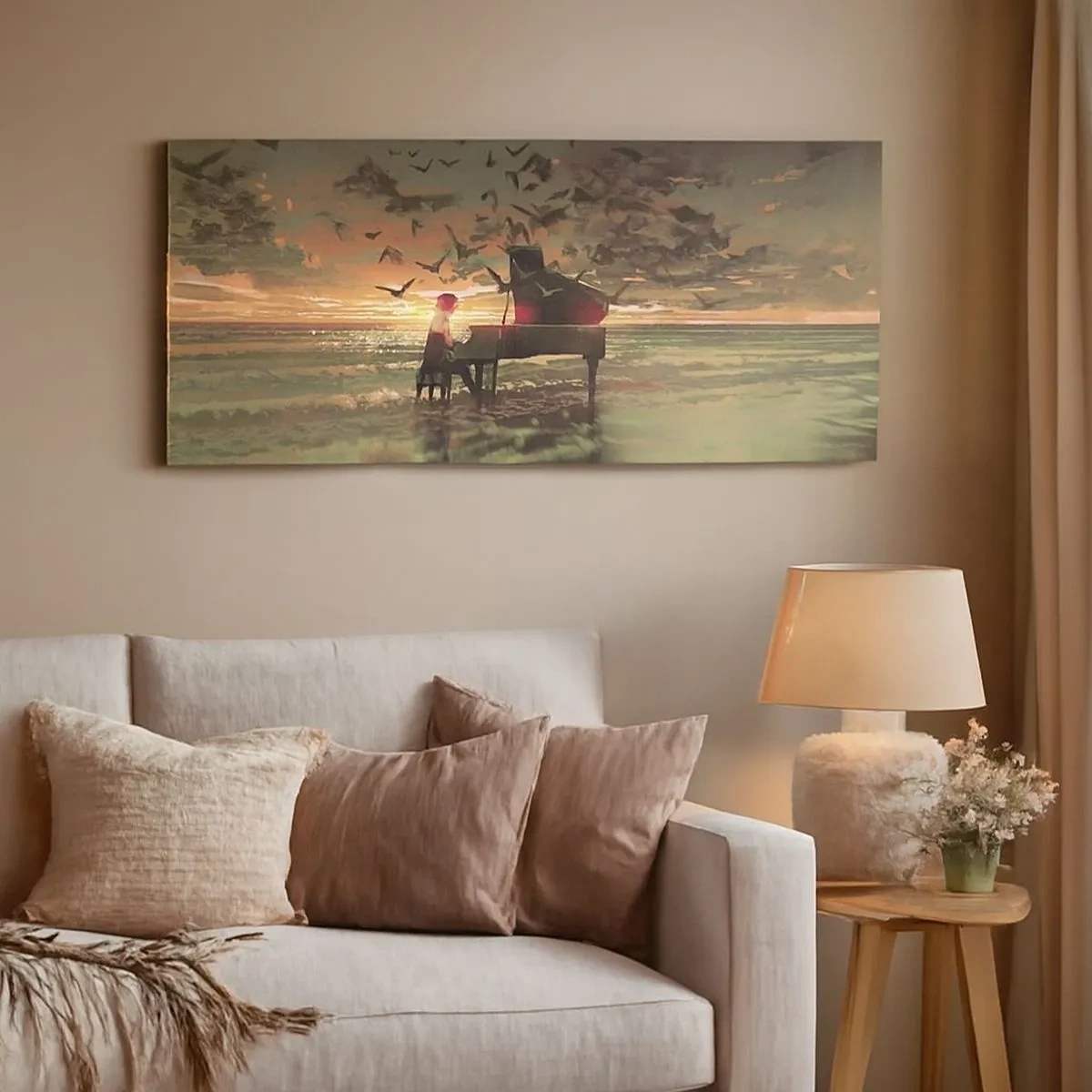 Bild auf Leinwand - Leinwandbild - Konzert für Klavier und Wellen - 100x40 cm