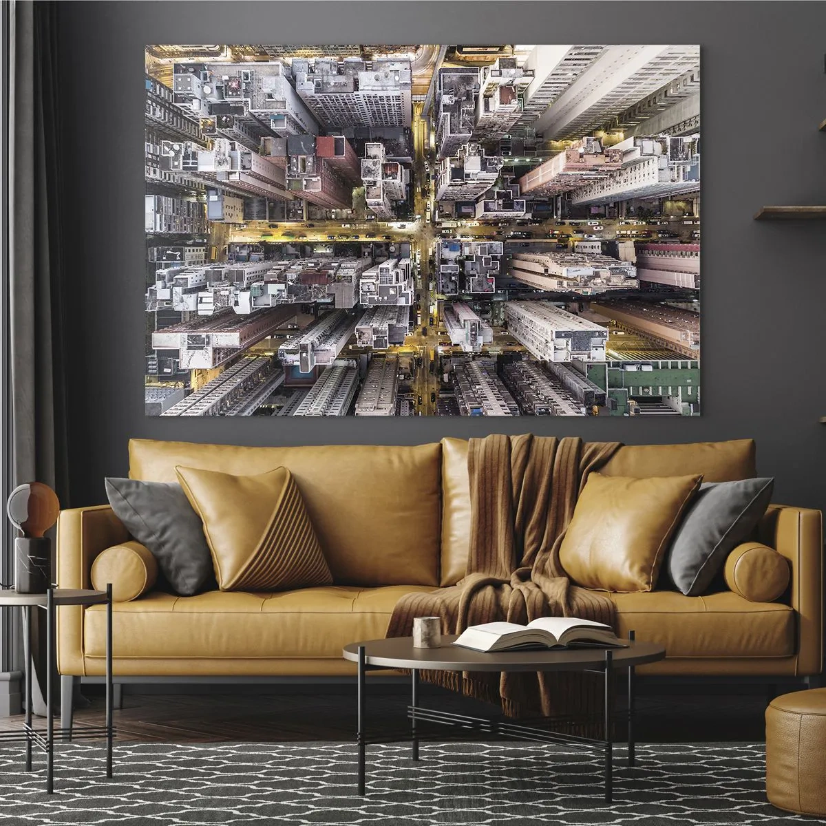Glasbild - Bild auf glas - Die Metropole aus der Vogelperspektive - 70x50cm - Grüße aus Hongkong - Moderne Wanddekoration für Wohnzimmer und Schlafzimmer ARTTOR