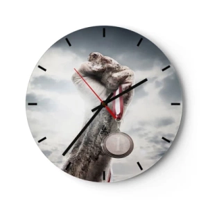 Wanduhr - Glasuhr - Hand mit einer Medaille gegen den Himmel - 30x30cm - Per aspera ad astra - Moderne Wanddekoration für Wohnzimmer, Küche und Schlafzimmer ARTTOR