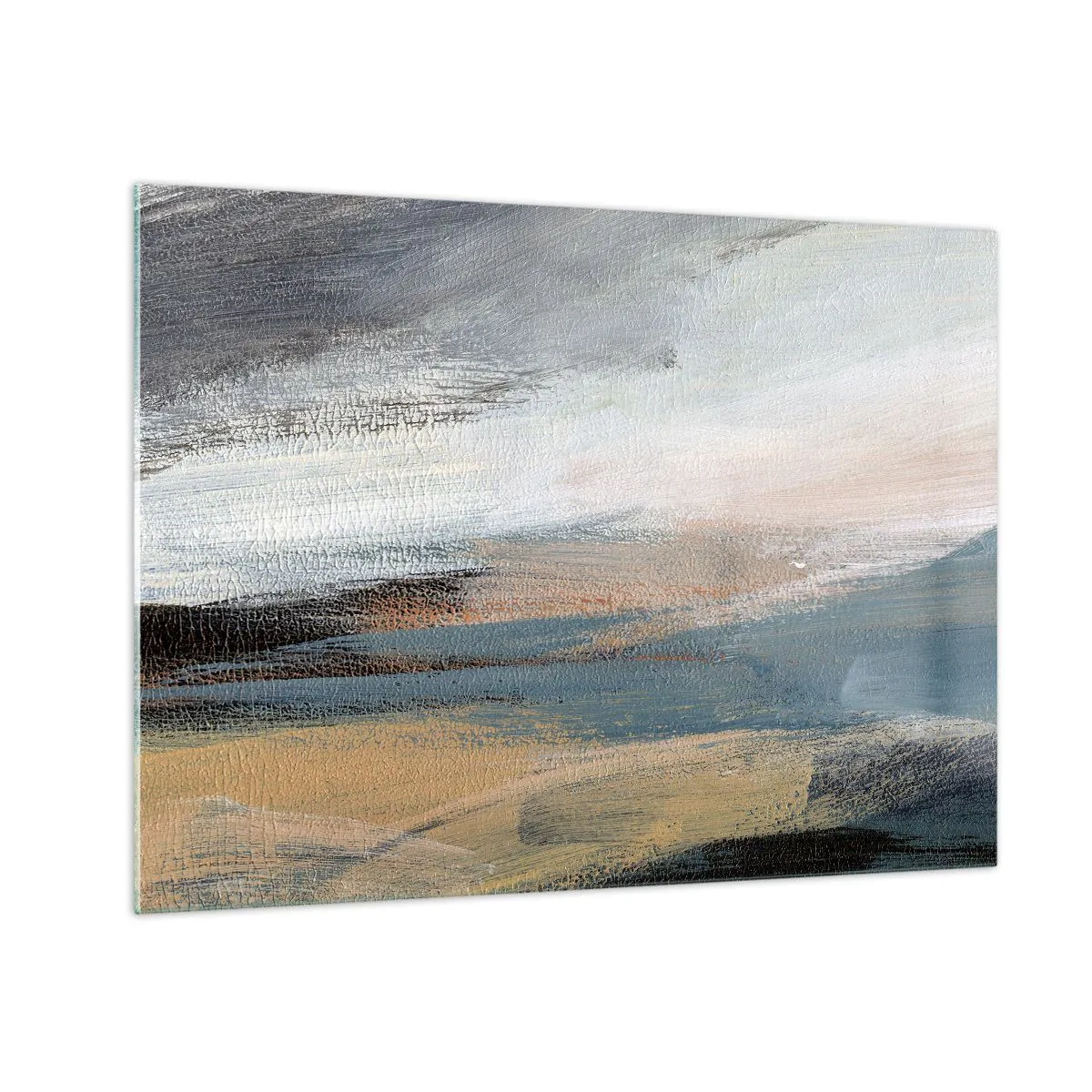 Glasbild - Bild auf glas - Eine abstrakte Landschaft in kühlen und erdigen Farben. - 70x50cm - Abstraktion: nördliche Landschaft - Moderne Wanddekoration für Wohnzimmer und Schlafzimmer ARTTOR