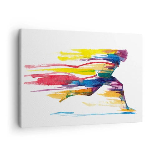 Bild auf Leinwand - Leinwandbild - Ein Läufer in abstrakten Farben symbolisiert Dynamik und Energie - 70x50cm - Über den Regenbogen laufen - Moderne Wanddekoration für Wohnzimmer und Schlafzimmer ARTTOR